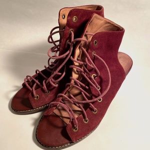 JEFFREY CAMPBELL | Cors Wine Lace Peep Toe Bootie